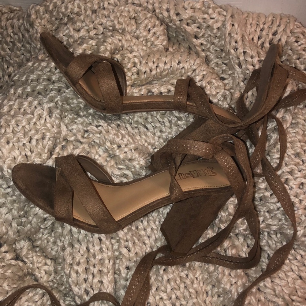 tan velvet strappy heels